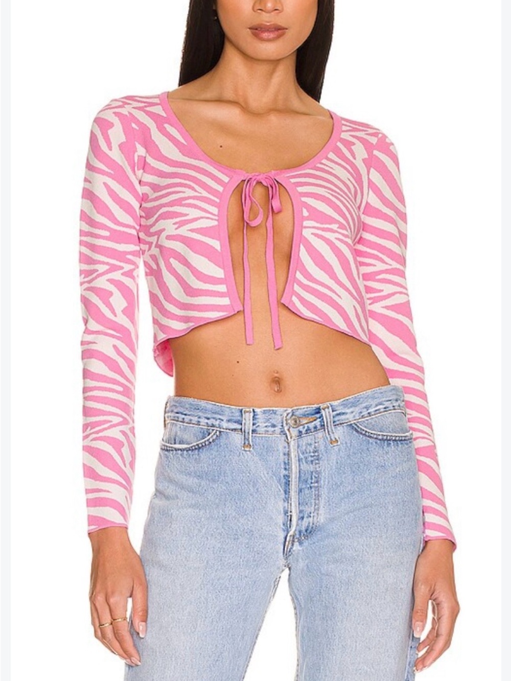 Superdown REVOLVE Maime Tie-Front Cardigan - Pink & White Zebra Size S